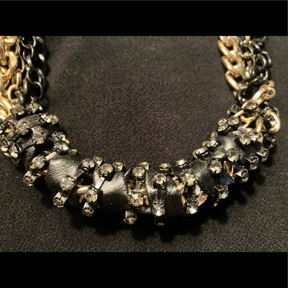 Amazing genuine leather and rhinestone necklace - Picture 2 of 4